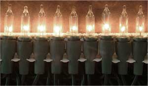 Incandescent Christmas Bulbs - Strings Mini Strings 50-LITE Clear bulbs Green wire